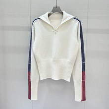 南油轻奢名媛高端精品秋冬女装针织衫学院风翻领修身打底毛衣撞色