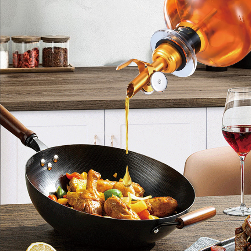 Olla de aceite de Amazon transfronteriza, apertura y cierre automáticos domésticos, botella de aceite a prueba de fugas de gran capacidad, sin goteo de aceite, sin aceite, olla de aceite de vidrio