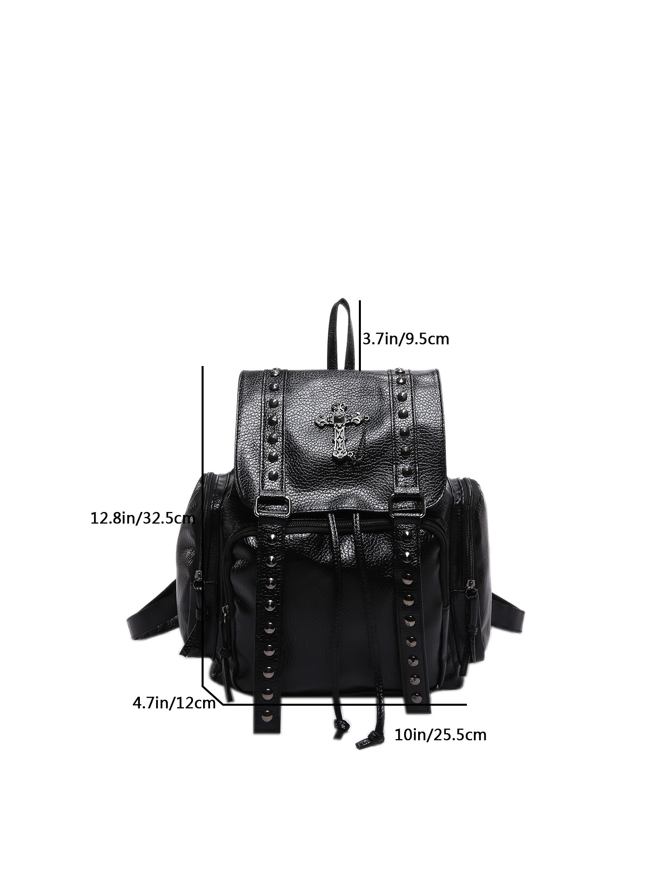 Export Crossborder Wasserstoßkaschierung Litchi-Struktur PU-Leder Nieten Motorradjacke Windbreaker Rucksack Kreuz Doppelschulter Rucksack Großvolumiges Damen-Handtasche