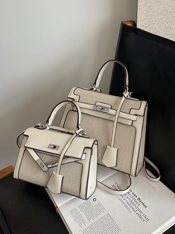 Bolso Kelly retro de alta gama para mujer, nuevo estilo transfronterizo de gran venta, patchwork de lino, colores contrastantes, bolso de hombro y bandolera.