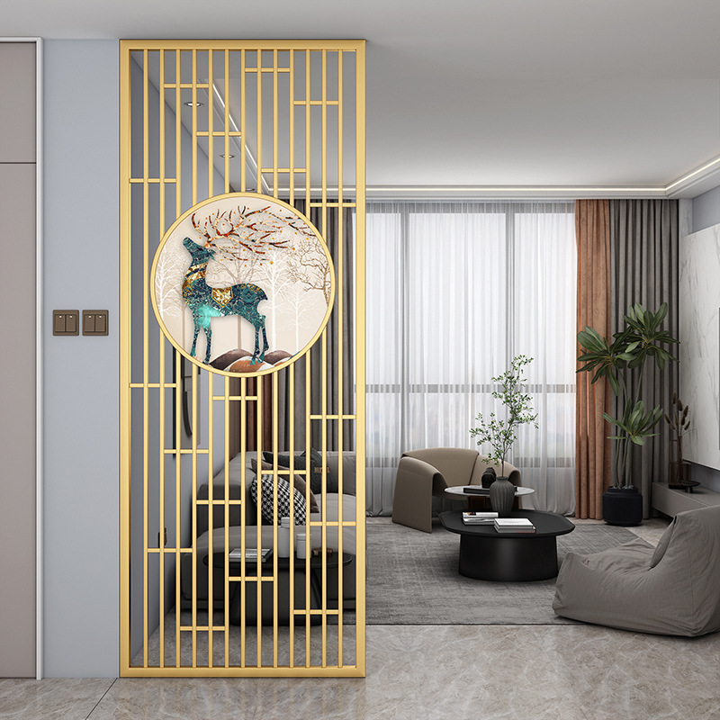 Iron screen partition hollow-out entrance entrance entrance simple modern light luxury dining room living room stainless steel grille