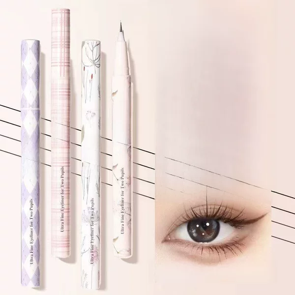 Novo Double Eyeliner Ultra-Fine Liquid Eyeliner Pen Waterproof, Sweat-Proof, Non-Smudging Lower Lash and Aegyo-Sal Eyeliner Pen
