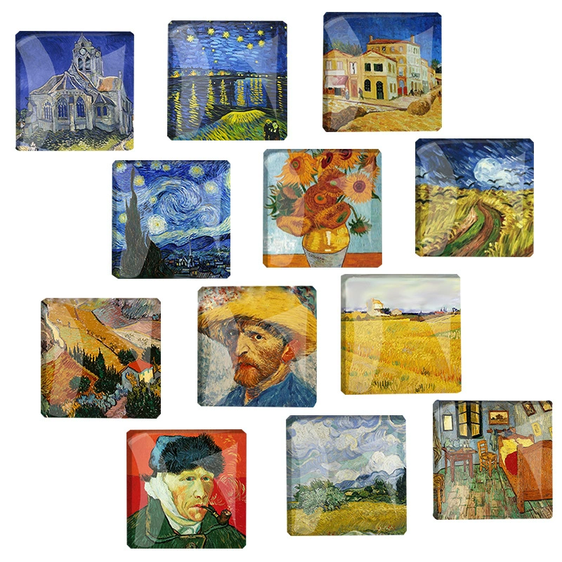 (Cross-border trading), accessory, starry sky with sunflower extract, square glass fridge magnet, with gem