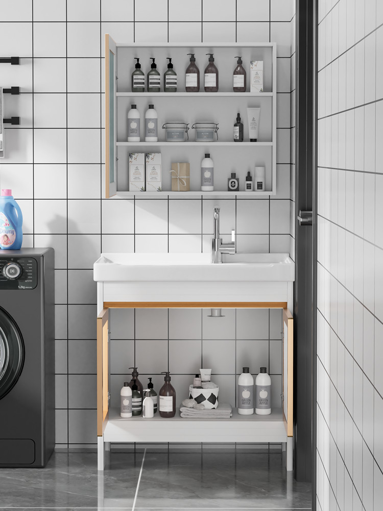 Balcón de aluminio espacio de lavado armario de baño de piso combinación de lavado de manos y lavado piscina de lavandería lavabo con ranura integrada de Tabla de lavar