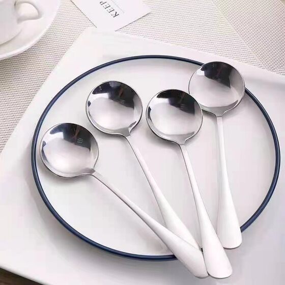 Thickened Stainless Steel Spoon Fruit Spoon Watermelon Spoon Adult Children's Soup Spoon Meal Spoon Medium-long Handle Household Spoon
