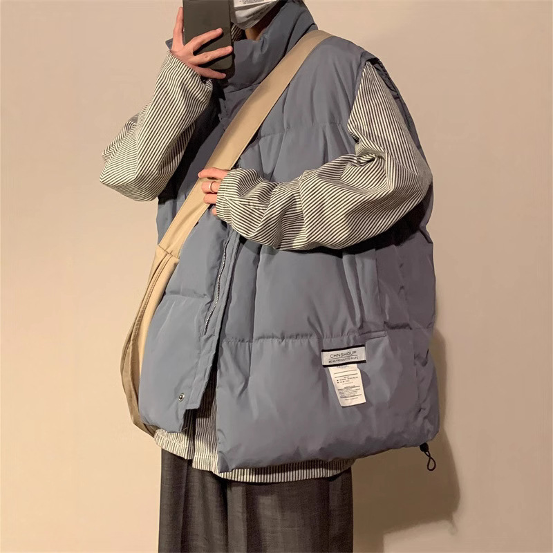 hiphop Down Cotton Vest Men's Autumn and Winter Warm Cotton Vest American Style Retro Waistcoat Fashionable Men's Jacket