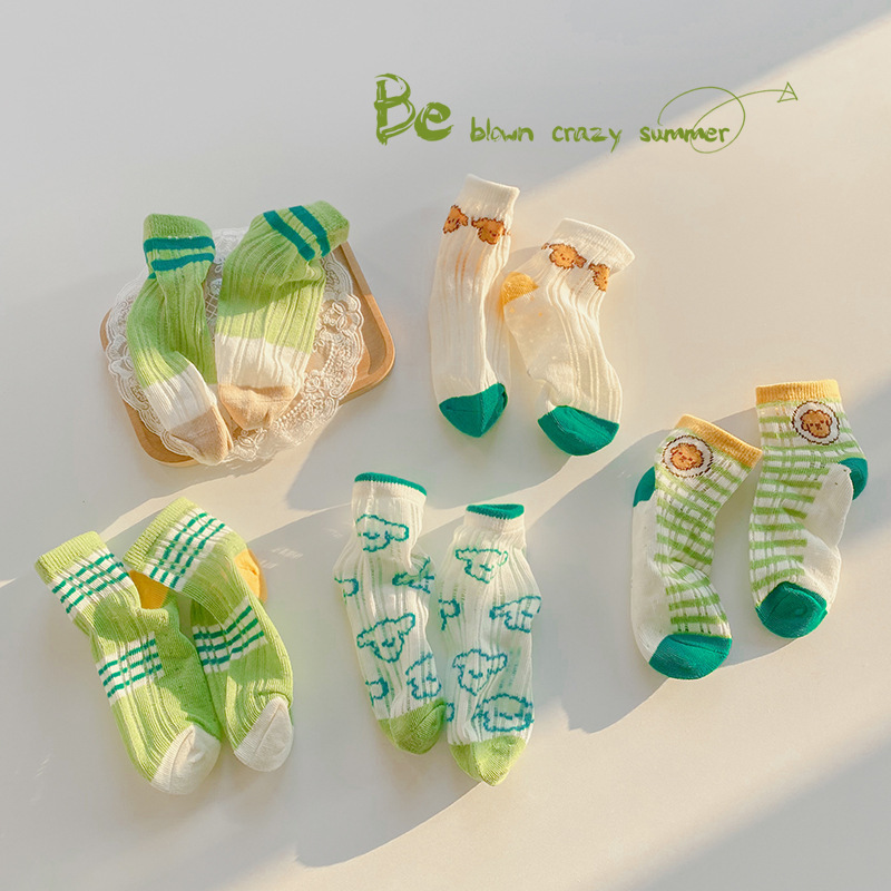 Children's Socks Wholesale Manufacturer 2025 Spring and Summer Thin Stripesd Plaid Cassette Mesh Socks Cotton Cute Boys Socks