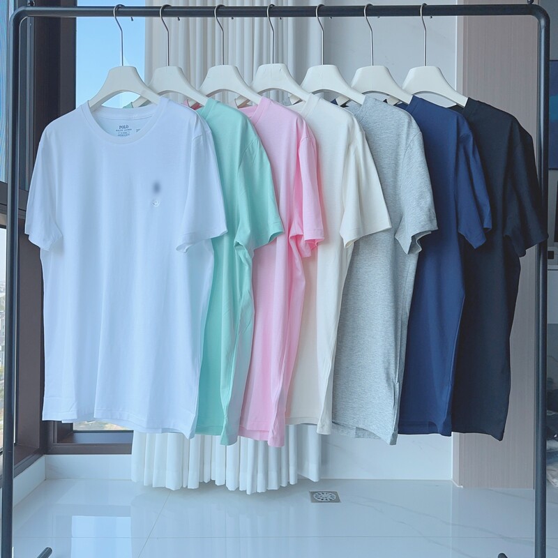 RL New Lafu Pony Embroidered Round Neck Short Sleeve Men's 25 Summer Top T-Shirt Solid Color Base Shirt