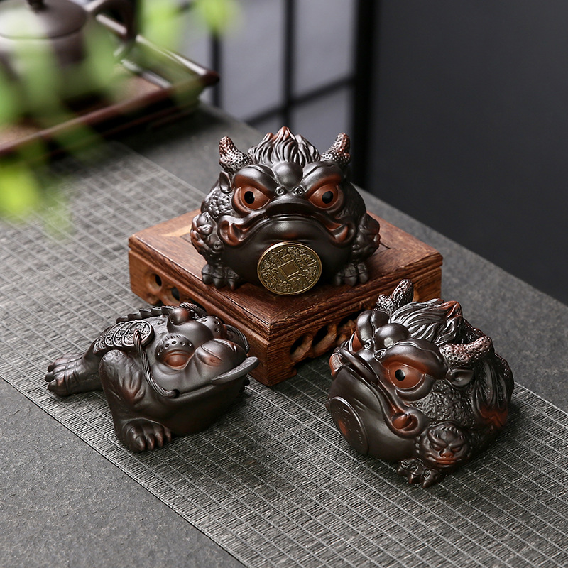 紫陶紫砂茶宠金蟾摆件招财进宝可养茶桌禅意装饰茶玩配件赚赚金蟾