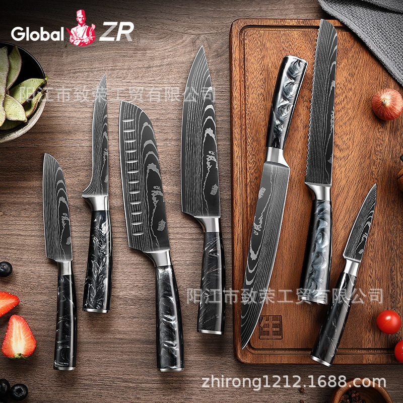 Chef's Knife Hot-Selling Japanese Knife Kitchen Sharp Stainless Steel Kitchen Pattern Household Western Damascus Amazon Cross-Border