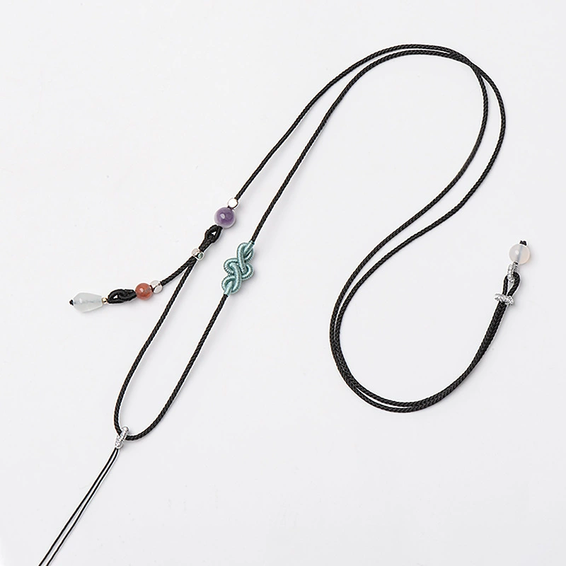 Pendant jade, emerald protective amulet, woven buckle, adjustable necklace cord, strap