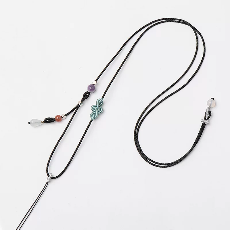 Pendant jade, emerald protective amulet, woven buckle, adjustable necklace cord, strap