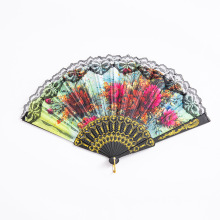 厂家批发黑花草花边扇塑料扇骨蕾丝扇古风折叠扇西班牙舞蹈扇