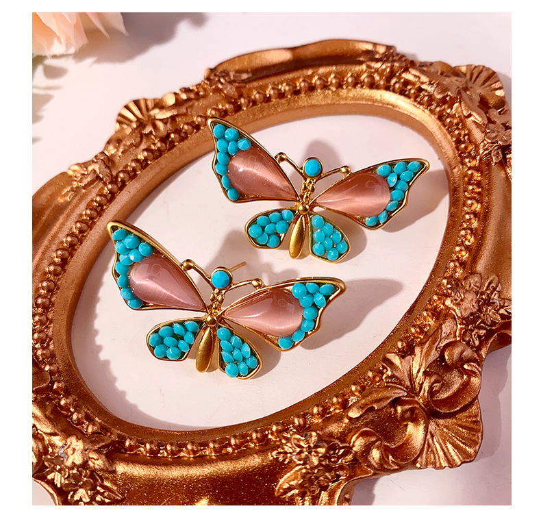 1 Pair Ethnic Style Water Droplets Butterfly Inlay Alloy Resin Earrings display picture 1