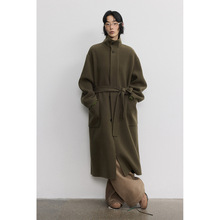 [识时]新品高支棉羊毛立领绑带单排扣长袖双面尼大衣外套女V7449