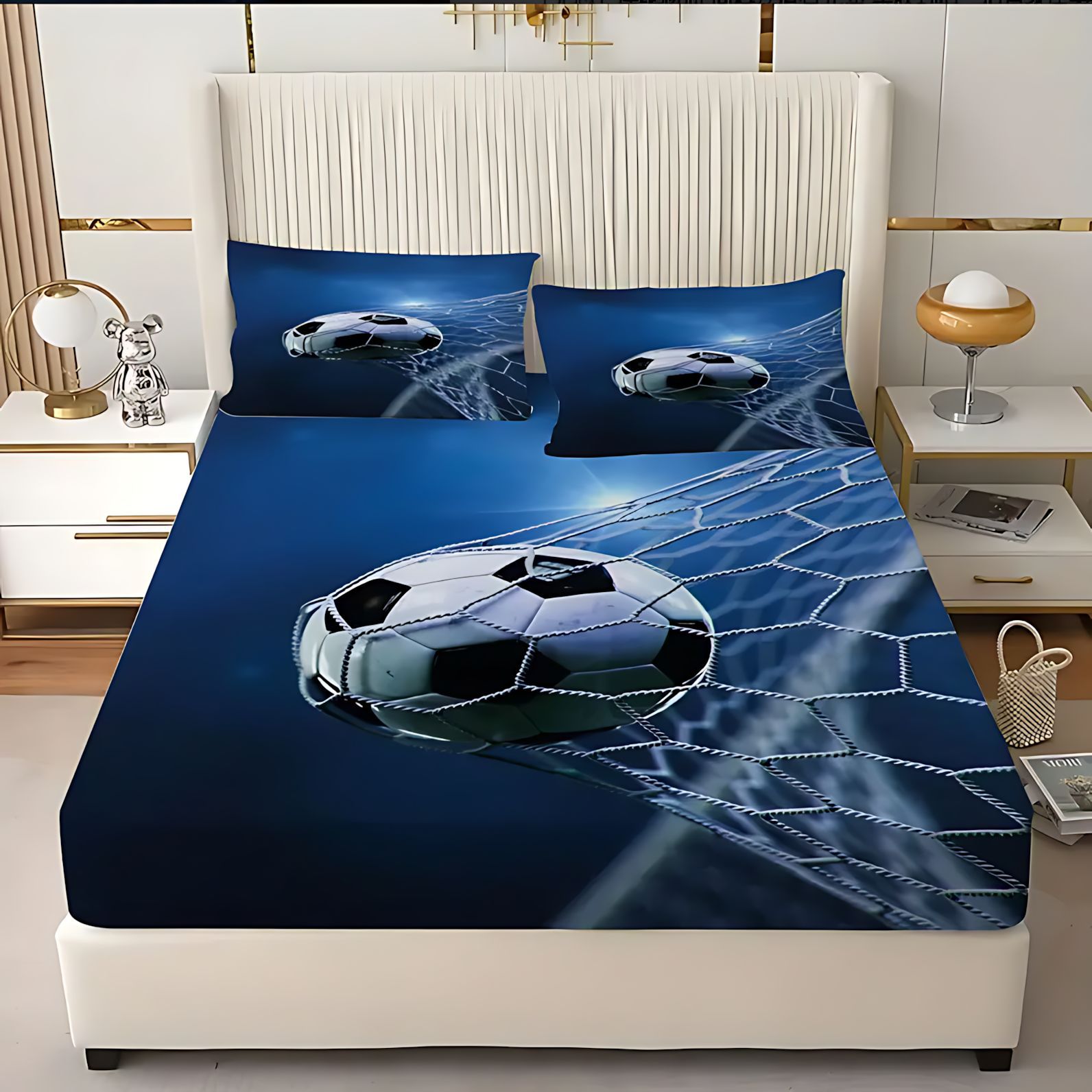 TEMU / JIT clásico de moda creativo fútbol HD impresión digital cama gaza pillow cover kit textil transfronterizo