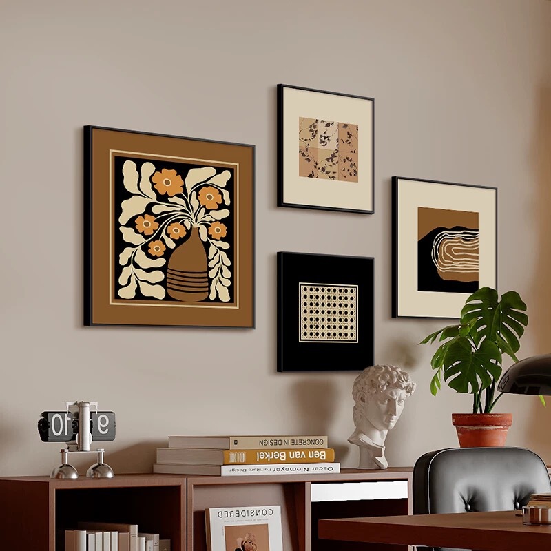 2025 New Style Maillard High-End Decorative Painting for Living Room White Walls, Sofa Tv Background Wall Hanging Painting, Dining Room Painting