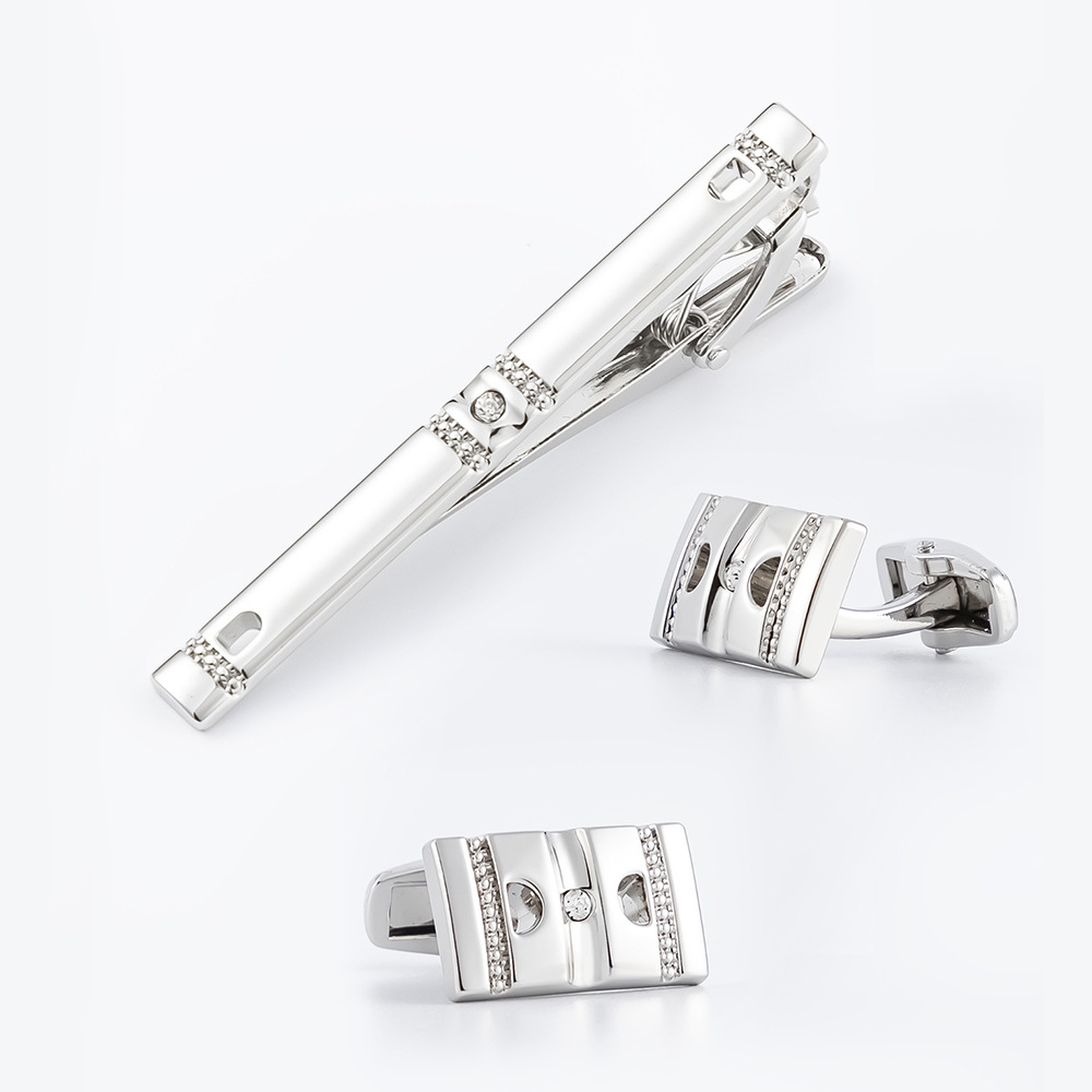 in stock boutique square plating silver rhinestone accessories alloy suit foreign trade hot men's cufflinks wholesale
