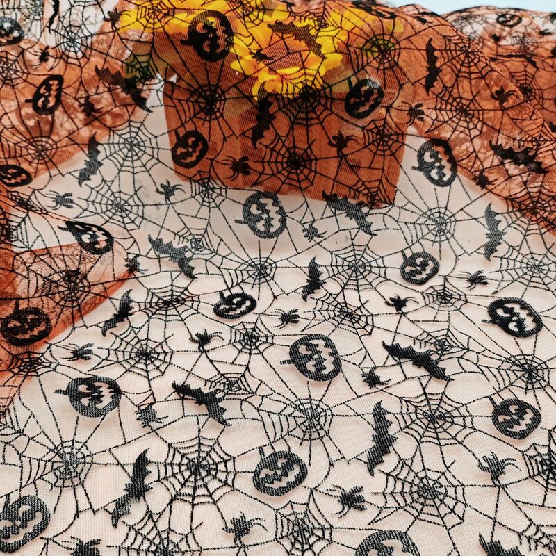 Customized Amazon Halloween Flocking Spider Web Yarn Fabric DIY Fabric European and American Style