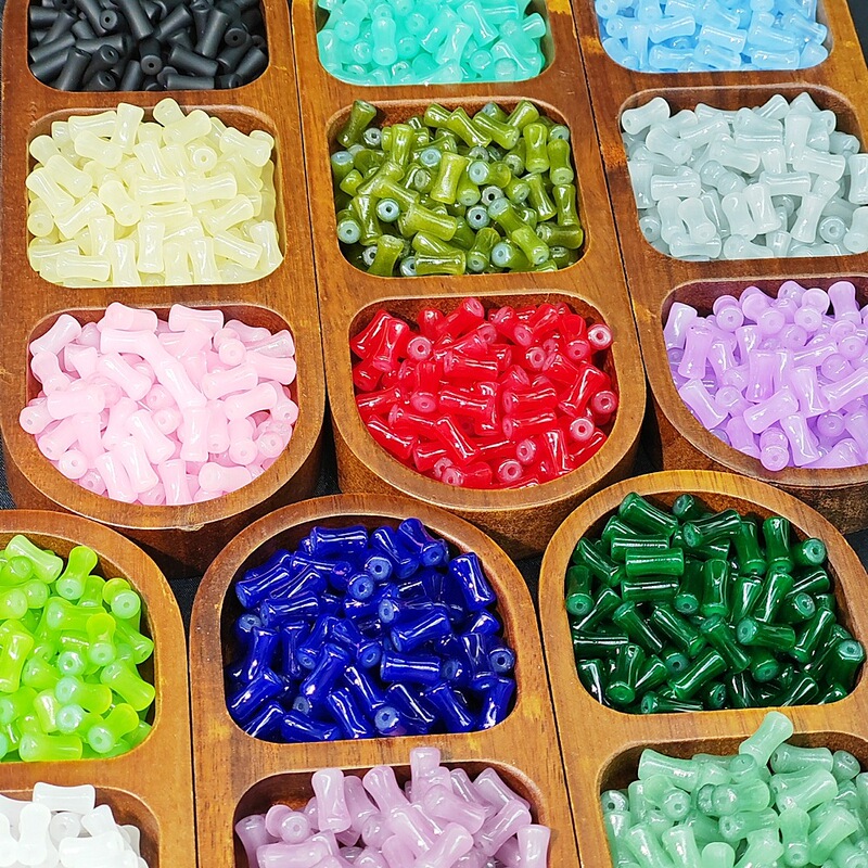 6X12Mm Bamboo Tube Beads Antique Imitation Jade Glass Beads DIY Handmade Jewelry Bracelet Beads Loose Beads Manufacturer Wholesale