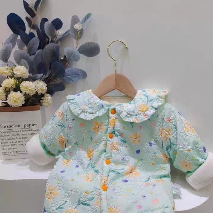 Chaqueta floral de algodón acolchado Verde