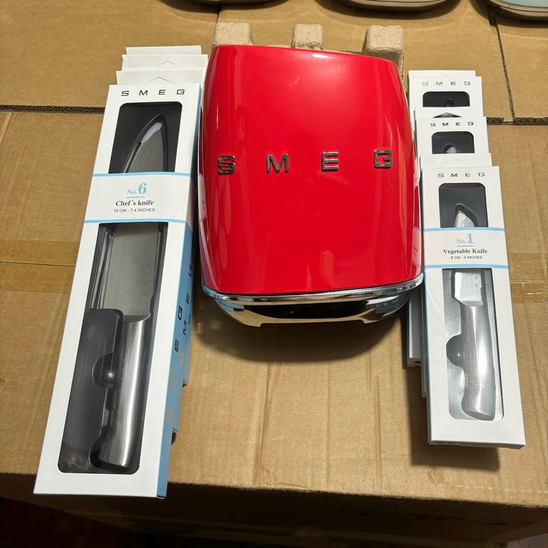 现货意大利SMEG斯麦格全套刀具套装七件套厨房家用欧式不锈钢刀架|undefined