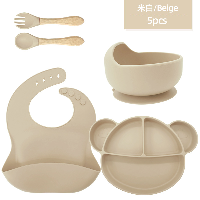 Transfronterizos de plato de silicona para niños bacon de comidas de grado alimenticio suplemento tazón cucharas de alimentación infantil cubiertos para bebés