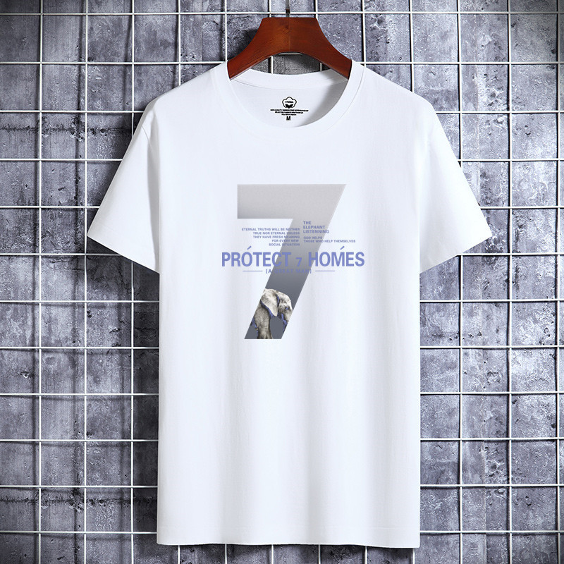 Camiseta de manga corta para hombres de verano nuevo cuello redondo de algodón de moda más tamaño de los hombres de Hong Kong estilo estudiante top de fondo entrega de media manga