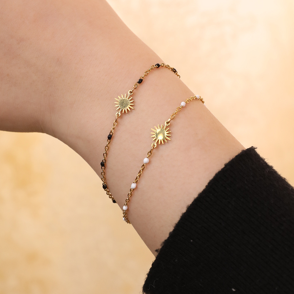 5g Weight Bracelets Classification 1 Piece Quantity Holiday, Daily Occasion Stainless Steel Material Sun Pattern Women's Gender Enamel, Plating Design Simple Style Style Simple Style Sun Stainless Steel Enamel Plating Bracelets 1 Piece 13