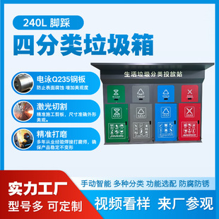 Outdoor Four-Category Pedal Trash Sorting Bin for Community Streets, Sanitation, Recycling, and Community Collection Stations