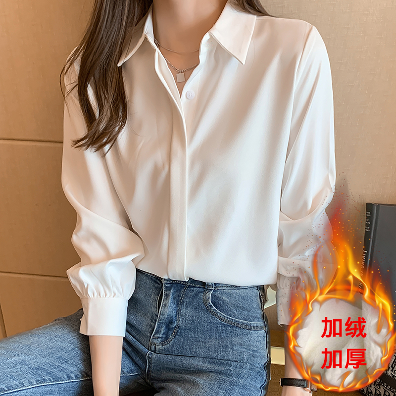 가을 새 플러스 사이즈 흰색 셔츠 여성용 긴팔 느슨한 한국 스타일 간단한 부드러운 인터뷰 비즈니스 셔츠 외복