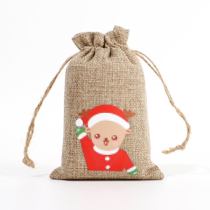 Amazon Venta caliente de Navidad bolsa de regalo de lino decoración de regalo de Navidad pequeña bolsa de tela de Halloween bolsa de embalaje de dulces