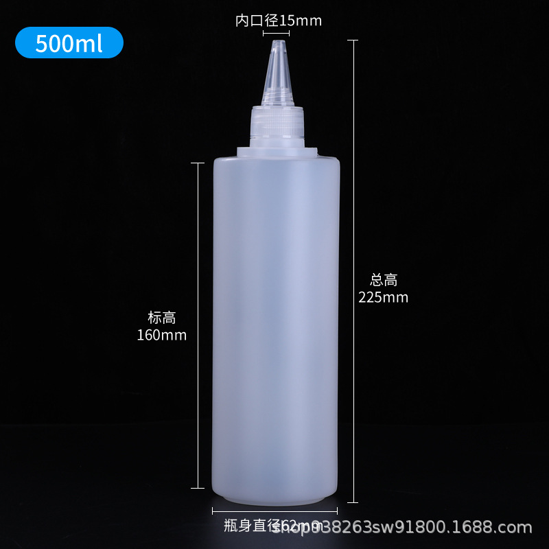 Botella de punta translúcida 10 500ml extrusible con botella de goteo de escala botella de plástico PE botella de tinta botella de pegamento