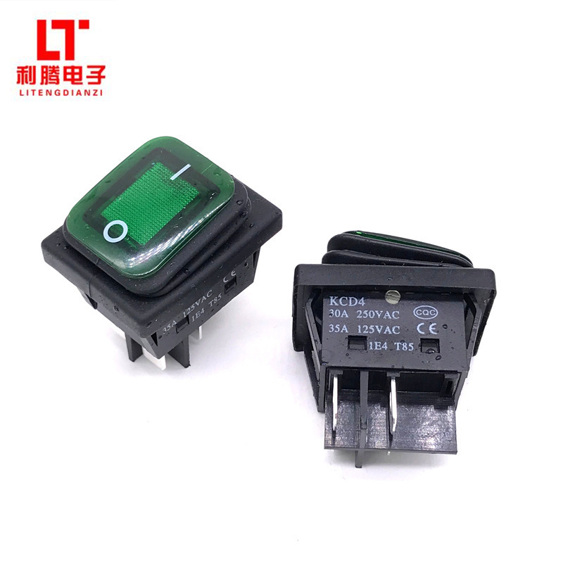 大电流连体防水船型开关KCD4 30-35A带灯4脚2档防水翘板电源开关