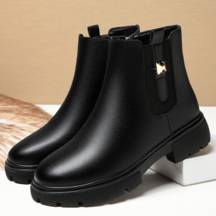 One-Piece Drop-Shipping Mom's Cotton Shoes, Thick-Heeled Women's Cotton Leather Shoes, Soft-Soled Mid-Heel Short Boots, Versatile Middle-Aged and Elderly Women's Shoes, Cotton Boots