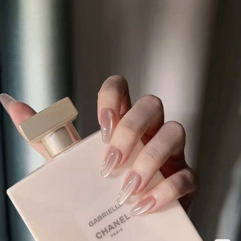 Handmade Popular Boiled Water Cat Eye Daily Nude Color Side Suction Cat Eye Wearable Nails Removable Nails High-End Fake Nails