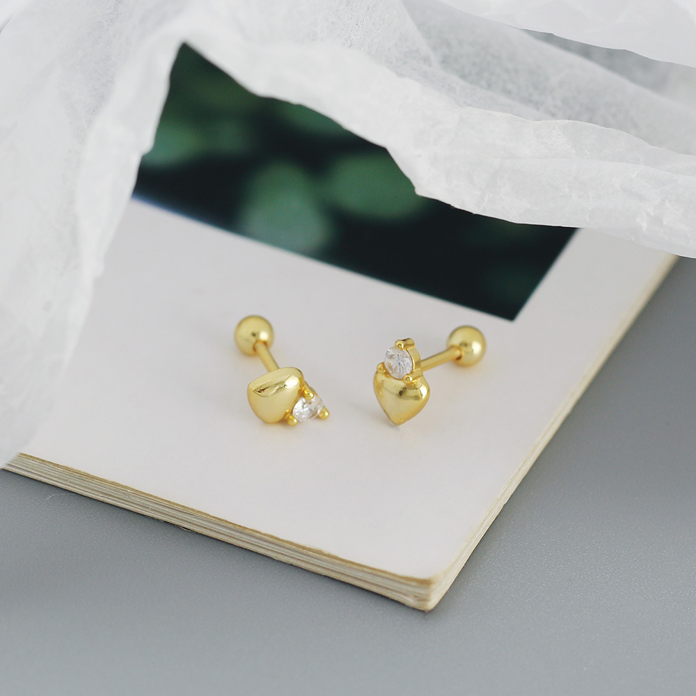 Heart Shape Pattern Women'S Gender 925 Sterling Silver Rhinestones Heart Shape Ear Studs