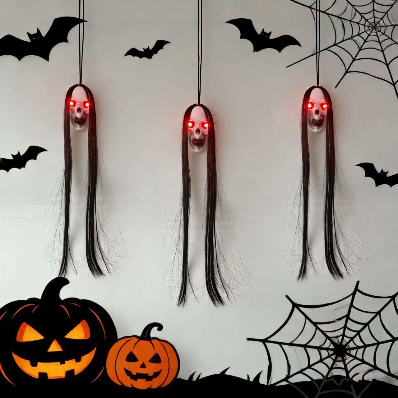 Decoración de Halloween fantasma sombrero de bruja fantasma colgante decoración colgante suministros de fiesta cráneo luminoso pequeño fantasma colgante