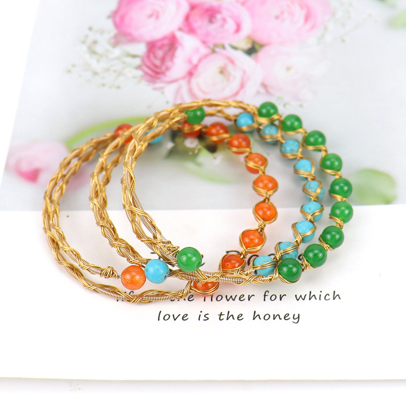 Retro Geometric natural stone Crystal Copper Handmade Bracelets 1 Piece