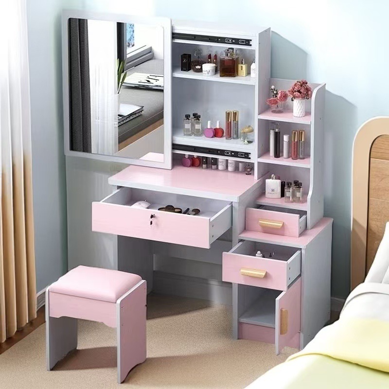 Alta sensación de ensamblaje de dormitorio mesa de maquillaje mini gabinete de maquillaje en línea popularidad moderna simple mesa de maquillaje