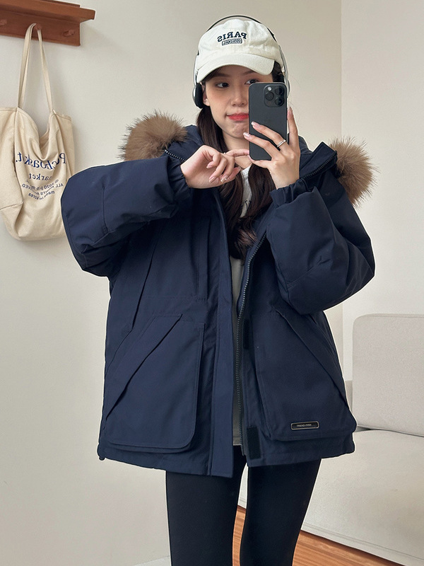 工装羽绒棉服女新款冬季派克服宽松小个子棉袄大毛领棉衣外套|undefined