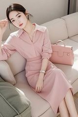 韩剧女主穿搭超好看高级感小洋装小香风职业粉色衬衫两件套装女秋