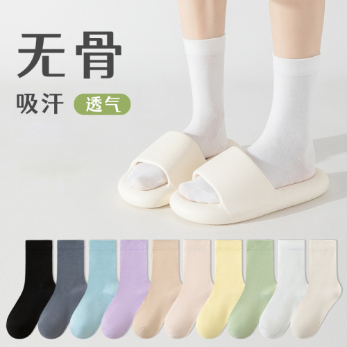 Ankle-length boneless cotton socks for women, thin summer dopamine-colored mid-calf socks, sweat-absorbent and breathable, black and white summer trendy socks