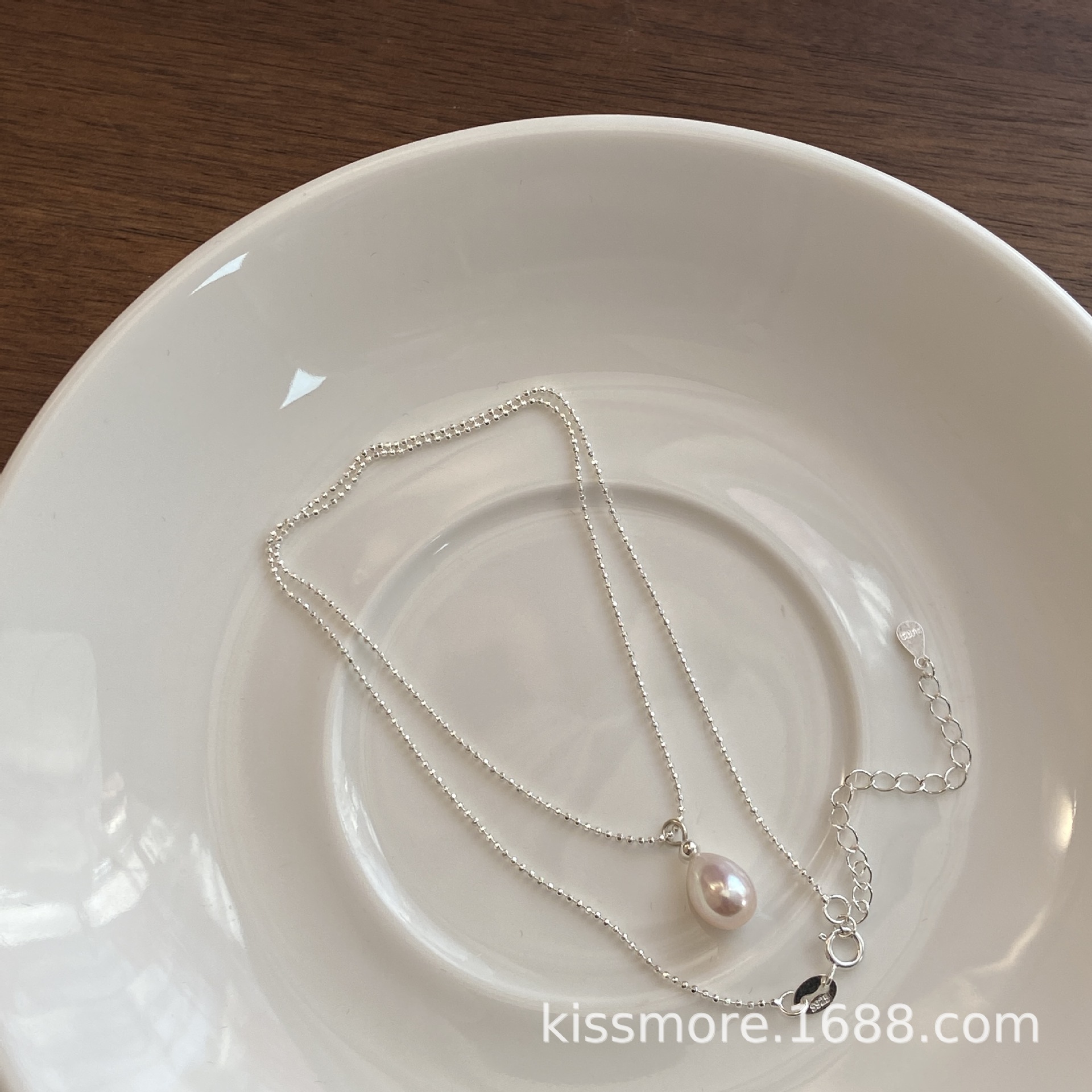 水滴形单颗珍珠纯银闪豆项链14.jpg