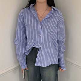2025春款新款女式衬衫韩国chic早春长袖条纹百搭时尚设计感衬衫女