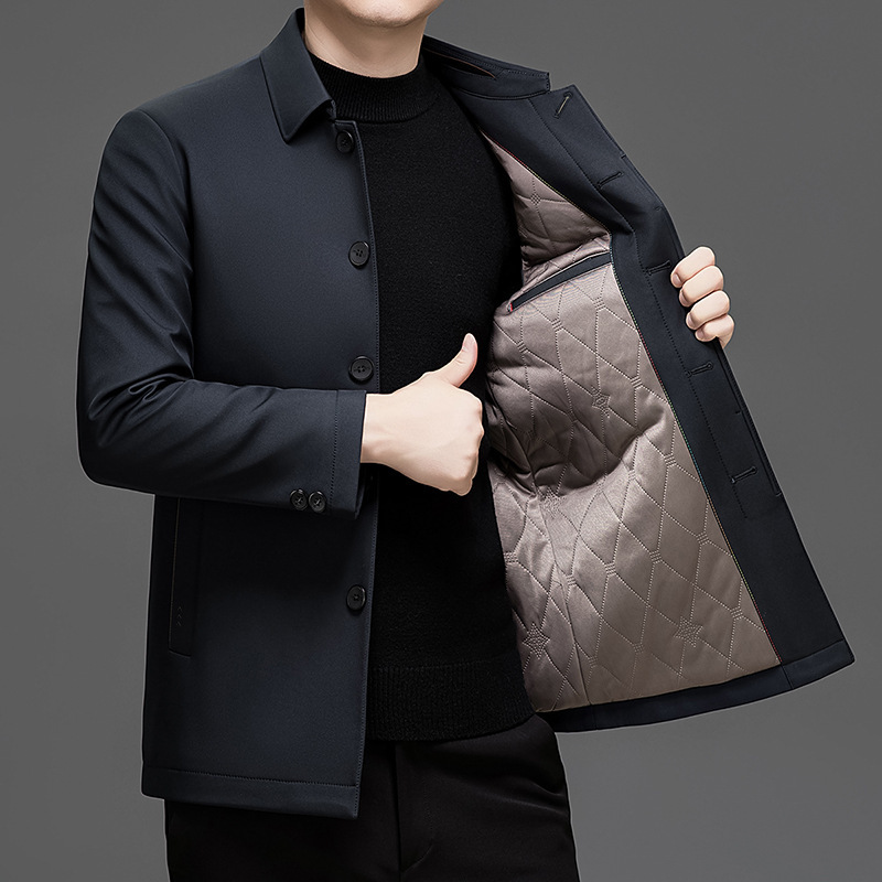 Branded Men's Cotton Jacket, High-End Business Jacket, Cotton Coat for Middle-Aged and Elderly Men, Thickened and Warm, with a Turn-Down Collar, Winter Outerwear