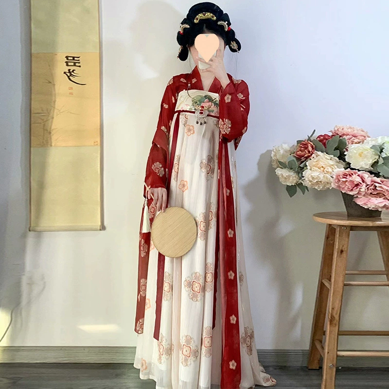 Династия Тан, династия Хань, женщина, взрослый, восстановленный стиль, аристократическая принцесса династии Тан, юбка до груди, фея, весна и лето, новый повседневный полный комплект