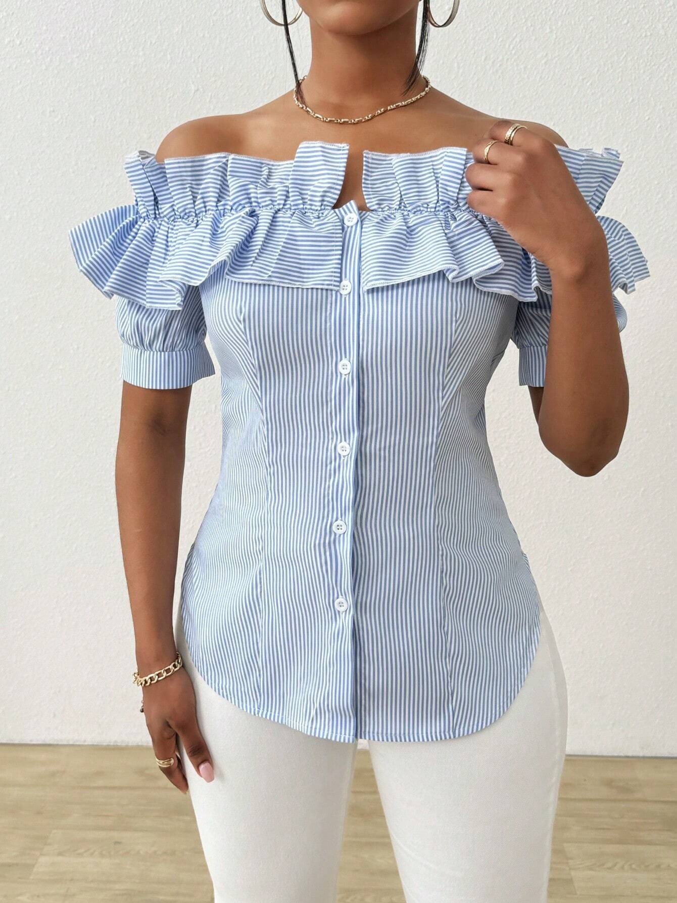 Wholesale Women's Polyester Elegant Simple Style Stripe Short Sleeve Blouses display picture 5