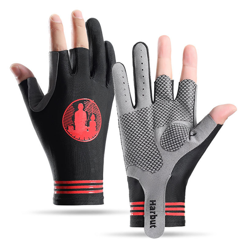 Guantes de pesca para hombres de verano al aire libre de pesca de hielo transpirable movimiento de dedos expuestos protector solar antideslizante elástico luya guantes de tres dedos