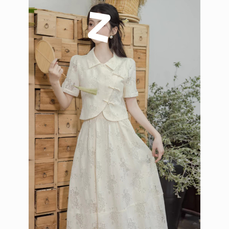 新中式国风复古盘扣改良套装旗袍两件套半身裙新娟2025a字连衣裙